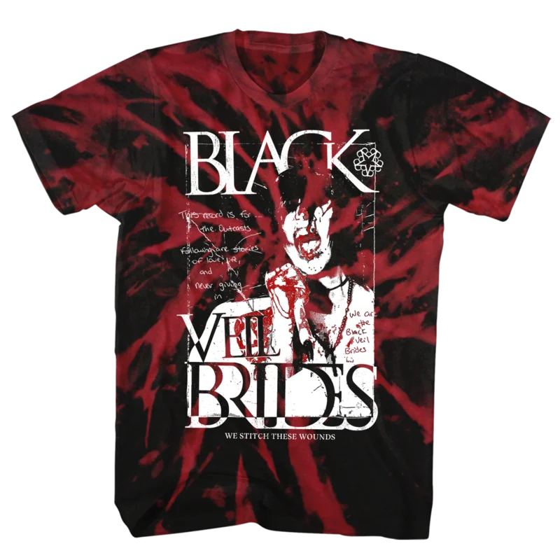 BLACK VEIL BRIDES BLODDY ANDY BLACK/RED SPIRAL WASH T-SHIRT BLACK