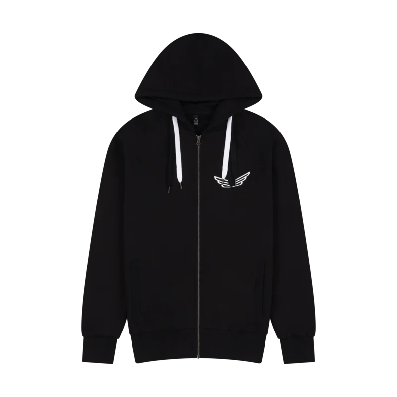 Black Wings Logo Print Zip Through Hoodie