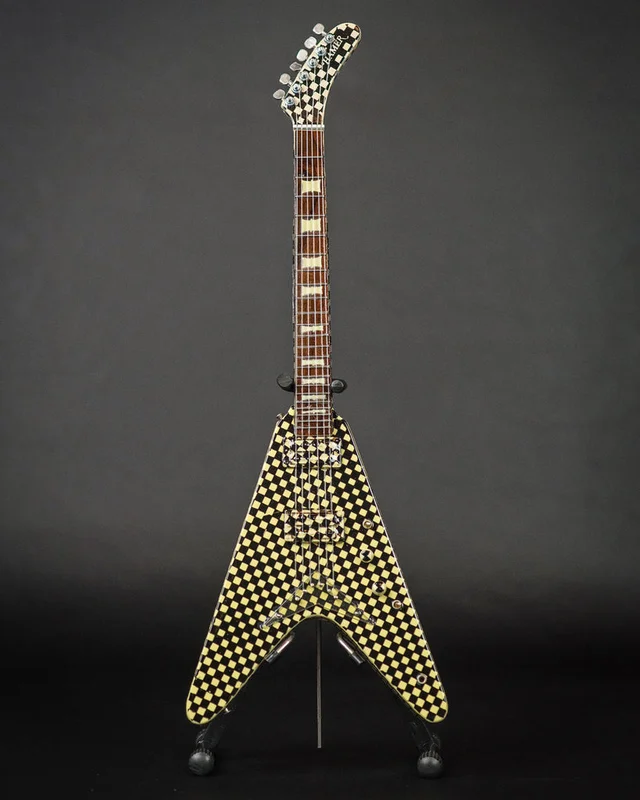 CHEAP TRICK - RICK NIELSEN - LICENSED CHECKERED FLYING V MINI GUITAR REPLICA