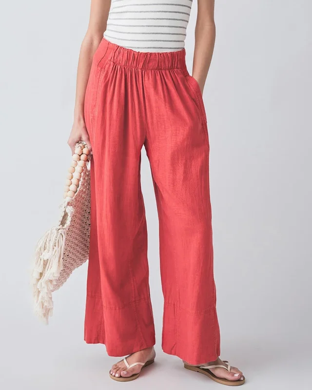 FREE PEOPLE - POPPY RED DAYS END LINEN PULL ON PANTS POPPY RED