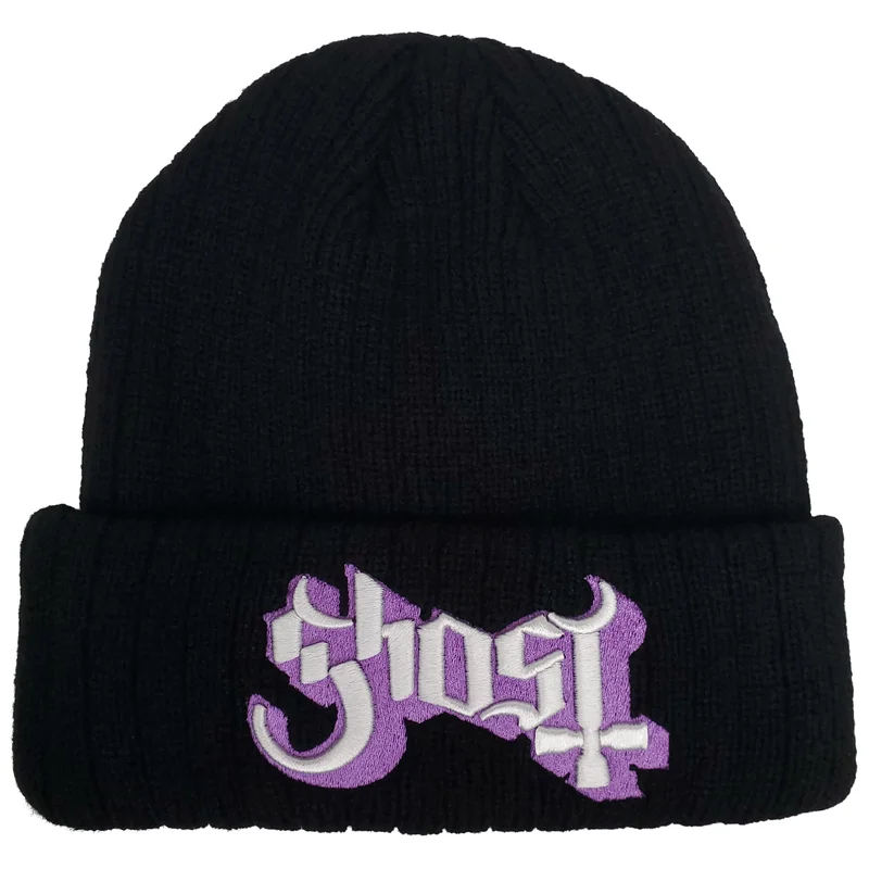 GHOST 3D EMBROIDERED 3XL1 RIBBED BLACK ACRYLIC KNIT HAT BLACK