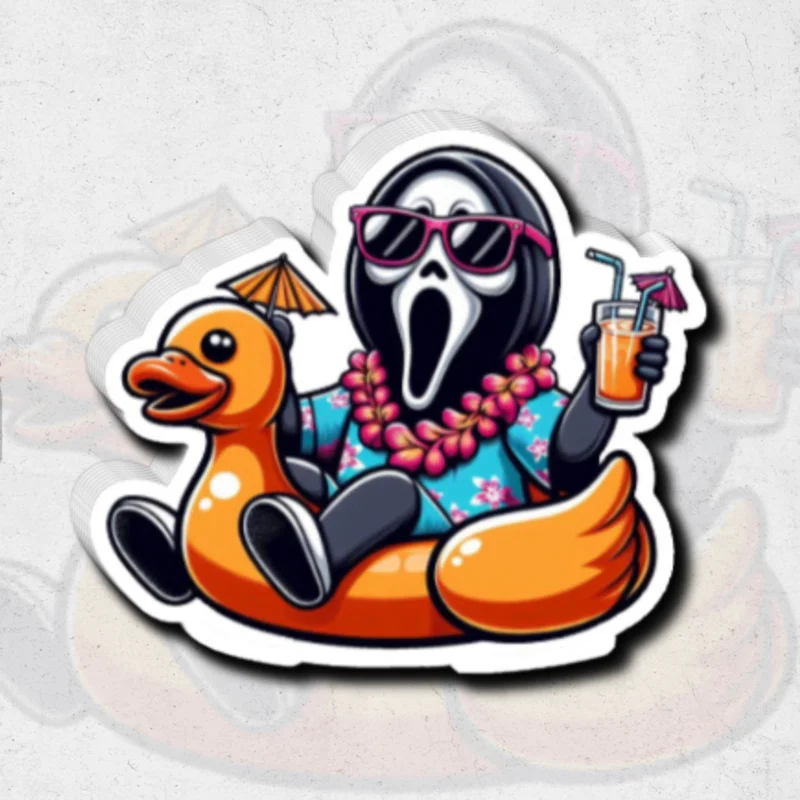 Ghost Face/Scream on duck float - glossy vinyl sticker