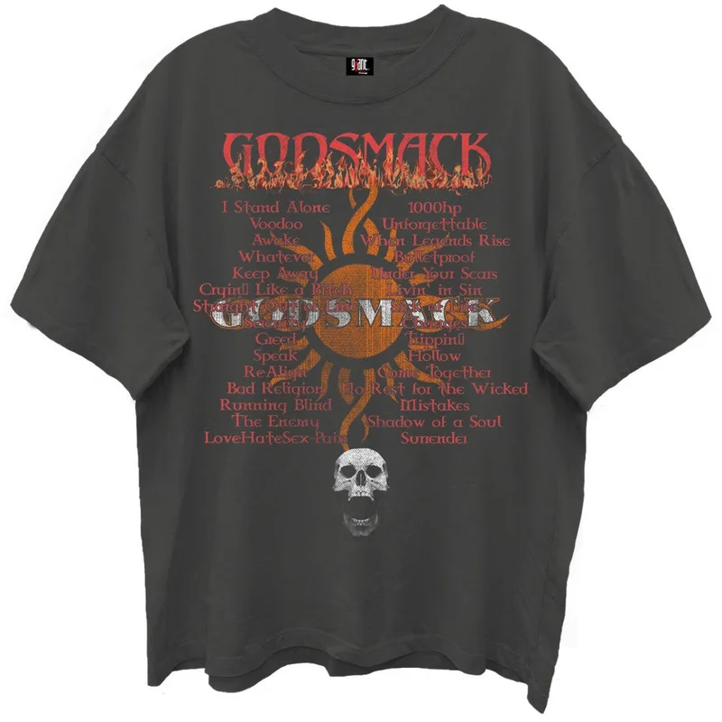 GODSMACK, GREATEST HITS PLAY LIST VINTAGE BLACK ENZYME WASH T-SHIRT/GIANT VINTAGE BLACK