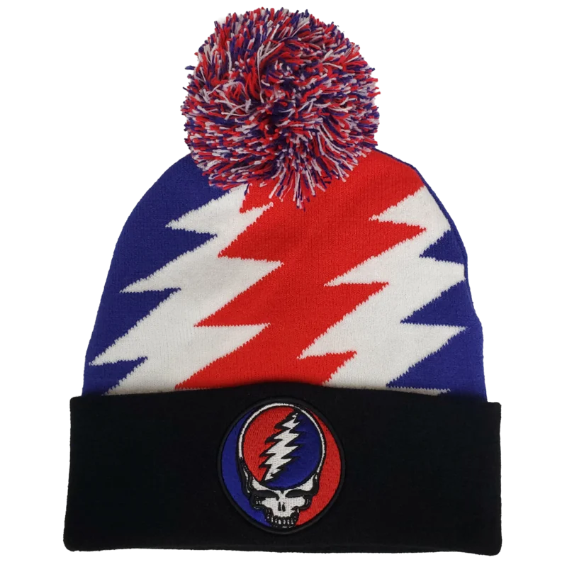 GRATEFUL DEAD SYF JACQUARD 1X1 RIBBED POM KNIT HAT BLACK