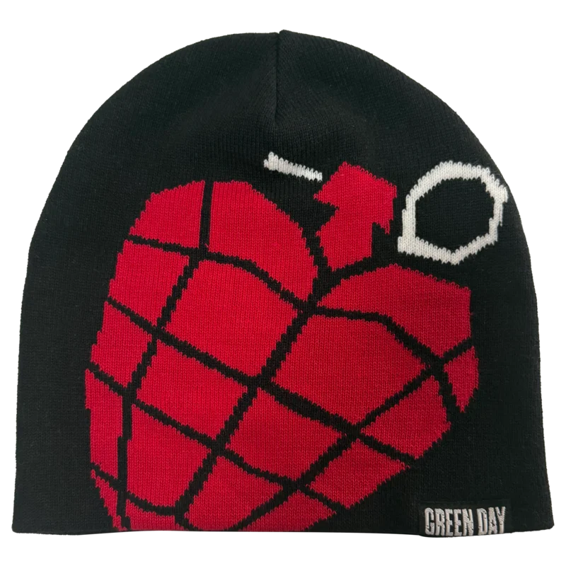 GREEN DAY JACQUARD 1X1 RIBBED COTTON KNIT HAT BLACK