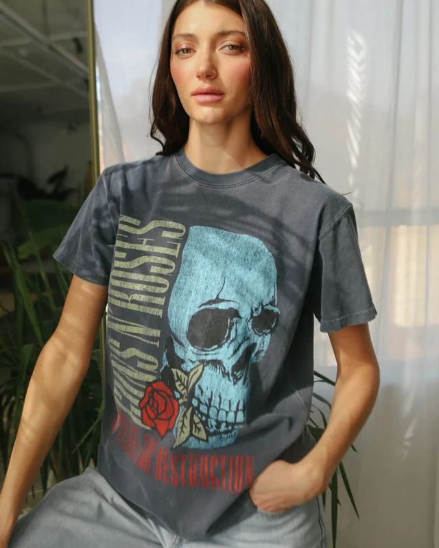 GUNS N' ROSES - FLOWER SKULL T-SHIRT Vintage Black