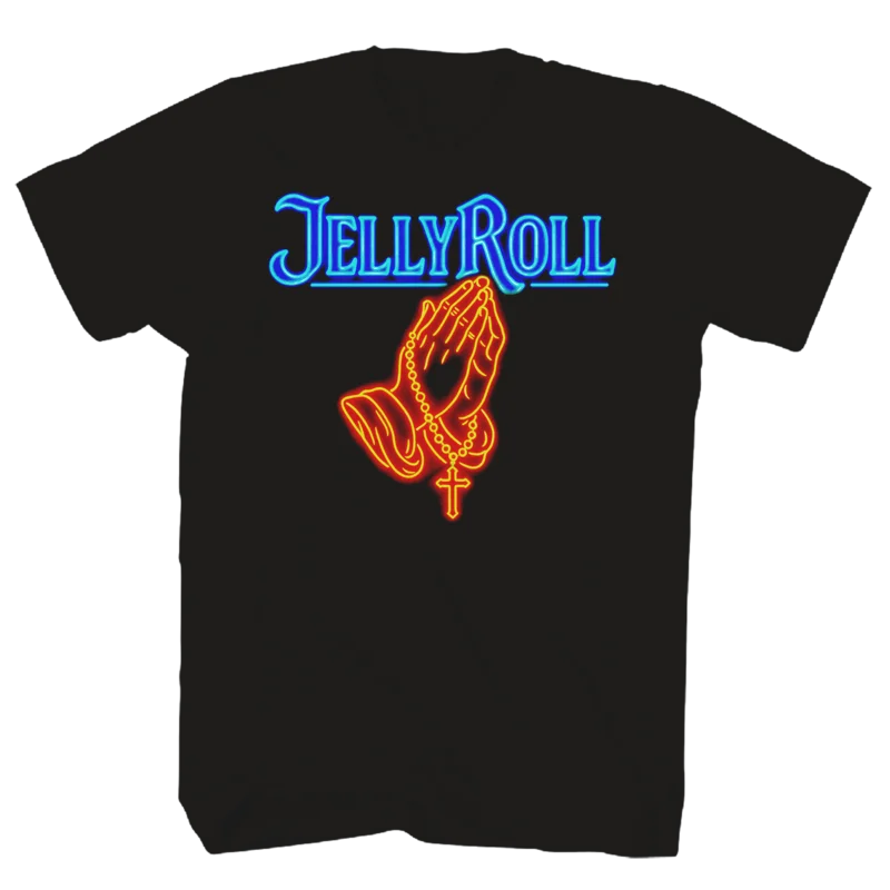 JELLY ROLL NEON PRAYING HANDS FRT/BACK BLACK T-SHIRT BLACK