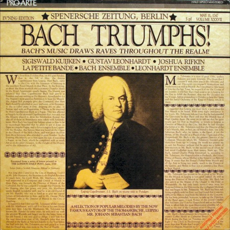 Johann Sebastian Bach, Sigiswald Kuijken, etc.: Bach Triumphs! 12"