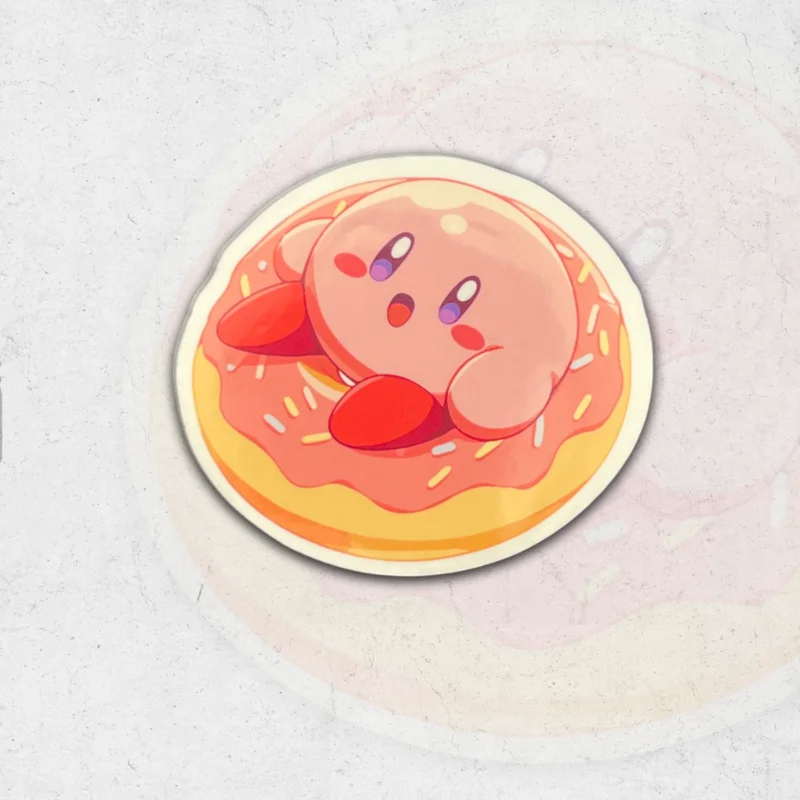 Kirby on a donut - glossy vinyl sticker