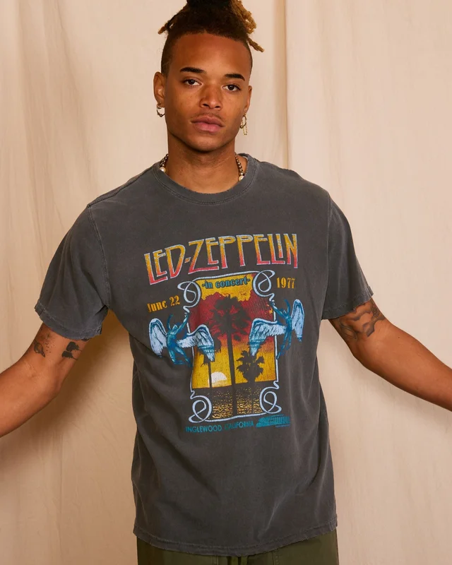 LED ZEPPELIN - INGLEWOOD SUNKISSED GRAY UNISEX T-SHIRT Vintage Black