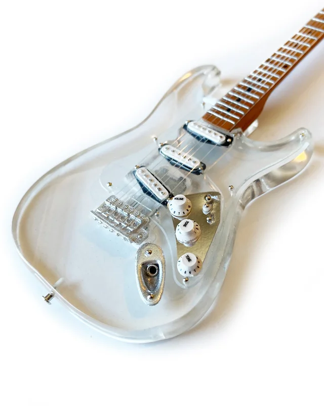 LICENSED FENDER STRAT SIGNATURE CLEAR ACRYLIC MINI GUITAR
