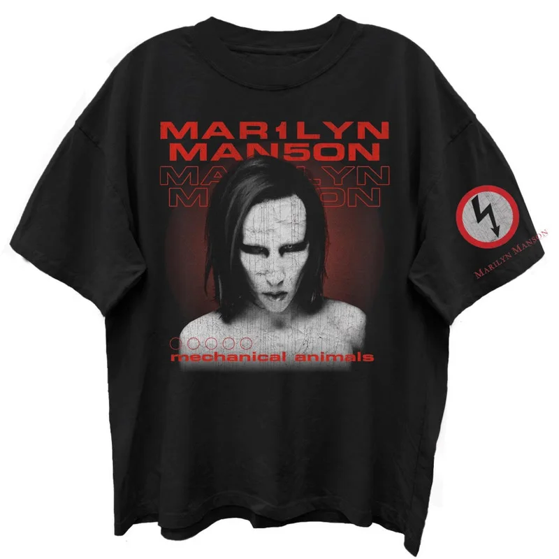 MARILYN MANSON MECHANICAL ANIMAL FRT/SLV LIMO BLACK ENZYME WASH T-SHIRT/GIANT VINTAGE BLACK