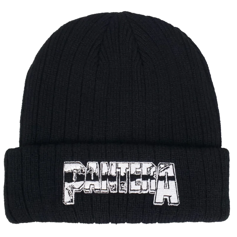 PANTERA EMBROIDERED LOGO 3XL1 RIBBED BLACK ACRYLIC KNIT HAT BLACK