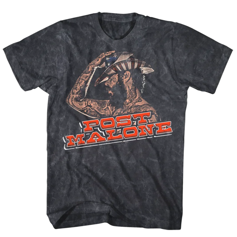 POST MALONE SIDE PROFILE BLACK MINERAL WASH T-SHIRT/S BLACK