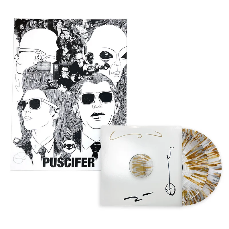 PUSCIFER EXISTENTIAL RECKONING 2LP (AUTOGRAPHED TOUR VARIANT #29  Clear w/ Gold And Silver Vinyl) + AUTOGRAPHED POSTER