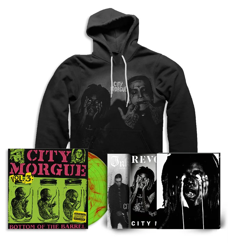 REVOLVER & INKED x CITY MORGUE "BOTTOM OF THE BARREL" BUNDLE W/ DOUBLE MAGAZINE SLIPCASE + LP + HOODIE - LTD. 100