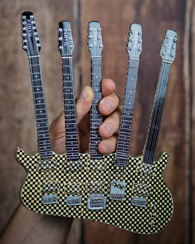 RICK NIELSEN FIVE-NECK CHECKERED MINI GUITAR REPLICA COLLECTIBLE - OFFICIALLY LICENSED