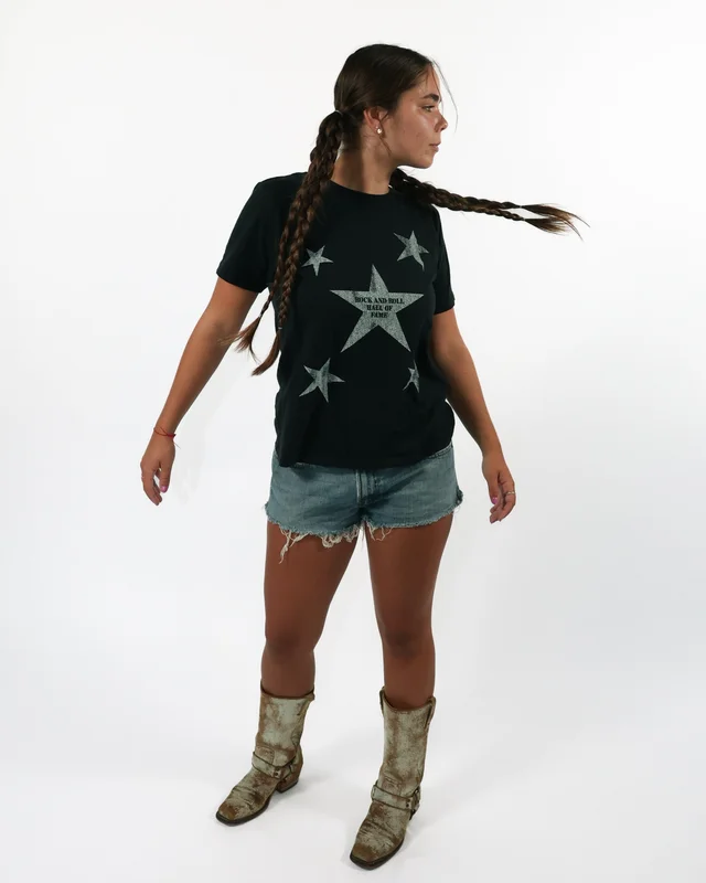 ROCK HALL ALL OVER STARS FITTED T-SHIRT BLACK