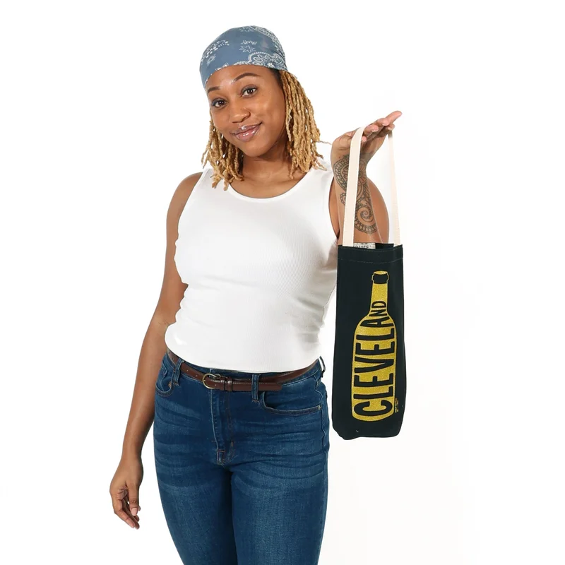 ROCK HALL CLEVELAND NEIGHBORHOODS BLACK WINE TOTE
