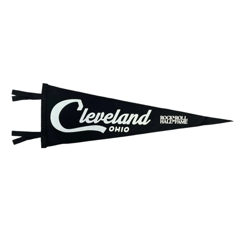 ROCK HALL CLEVELAND SCRIPT PENNANT BLACK & WHITE
