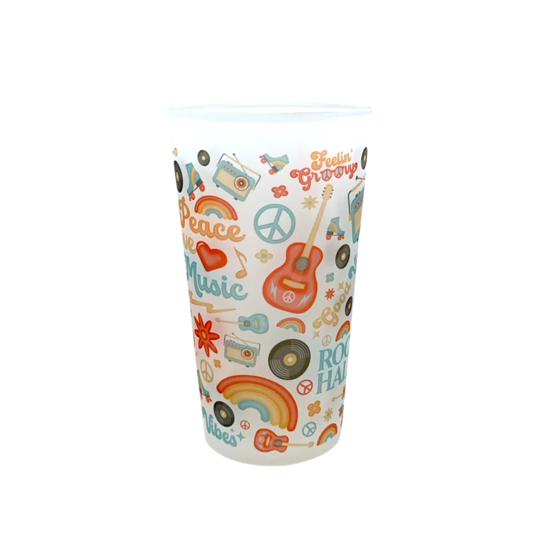 ROCK HALL PEACE LOVE FROSTED PINT GLASS