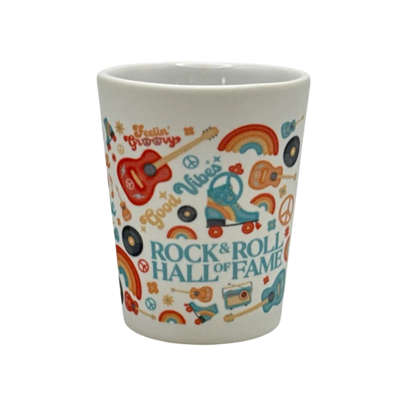 ROCK HALL PEACE LOVE SHOT GLASS