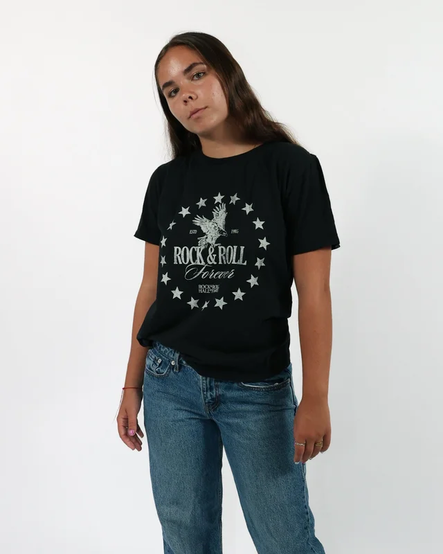 ROCK HALL ROCK N ROLL FOREVER FITTED T-SHIRT BLACK