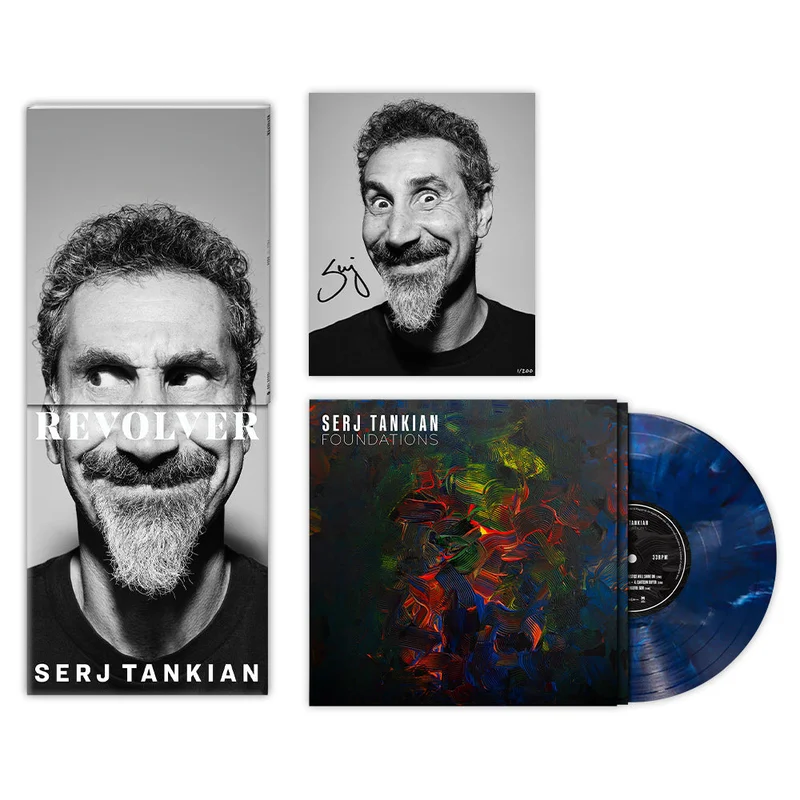 SERJ TANKIAN X REVOLVER BUNDLE - REVOLVER FALL 2024 ISSUE IN NUMBERED SLIPCASE W/ SIGNED 8"X10" & FOUNDATIONS EP - EXCLUSIVE - LTD. 500 - DARK BLUE MARBLE/ETCHED
