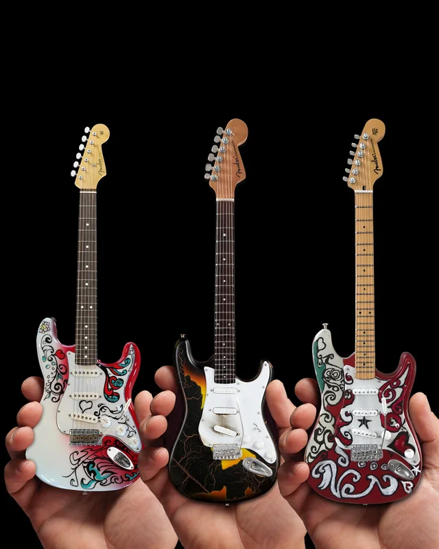 SET OF 3 SIGNATURE JIMI HENDRIX FENDER STRATOCASTER MINI GUITARS