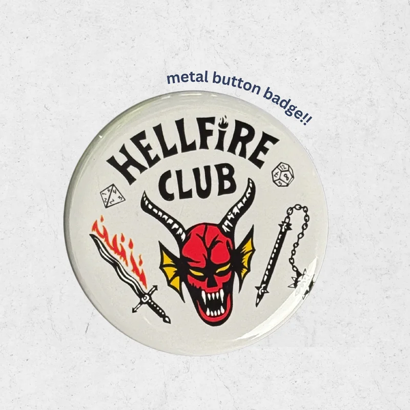 Stranger things Hellfire club white button pin