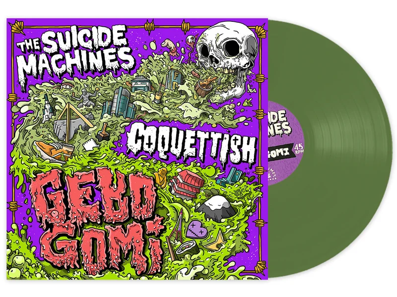 SUICIDE MACHINES/COQUETTISH GEBO GOMI LP - EXCLUSIVE - LTD. 100 - GREEN SPLIT