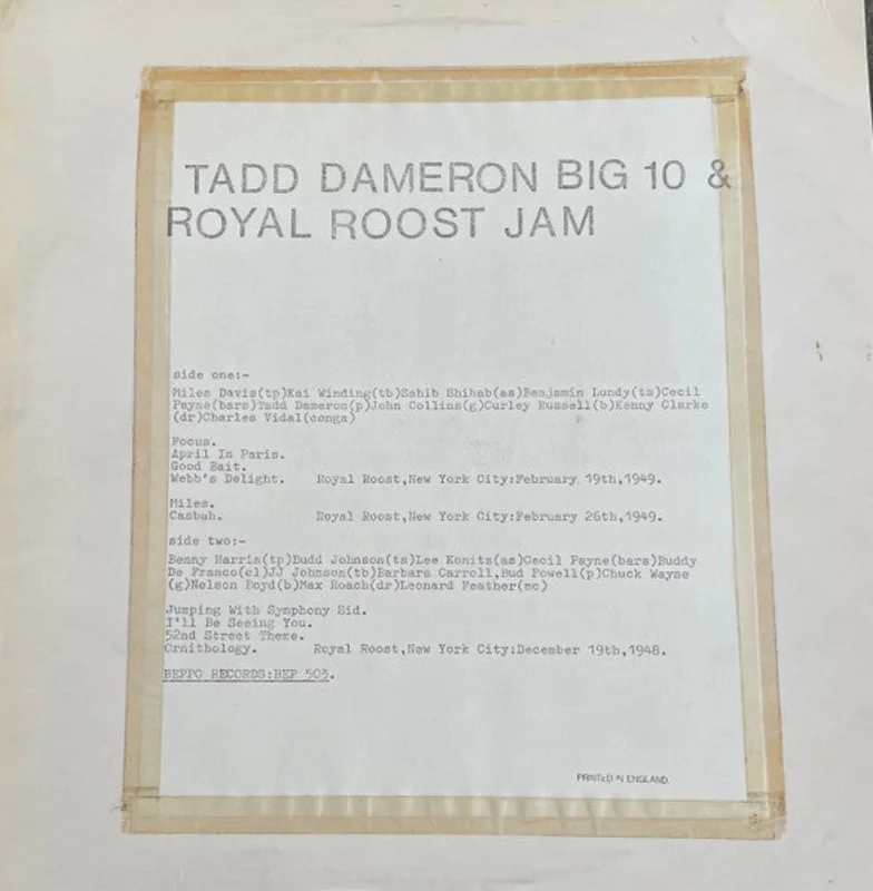 Tadd Dameron: Big Ten & Royal Roost Jam 12"