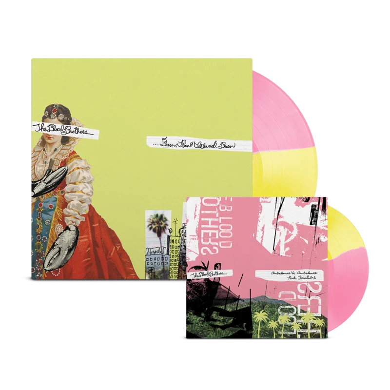 THE BLOOD BROTHERS BURN, PIANO ISLAND, BURN DELUXE COLLECTOR'S EDITION LP + 7" - EXCLUSIVE - LTD. 500 - OPAQUE YELLOW/OPAQUE PINK