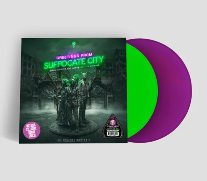 THE FUNERAL PORTRAIT 'GREETINGS FROM SUFFOCATE CITY - FROM BEYOND THE ABYSS' DELUXE EDITION 2LP - GREEN/PURPLE
