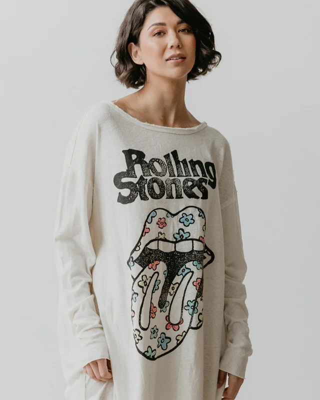 THE ROLLING STONES - FLOWER POWER DRESS Ivory