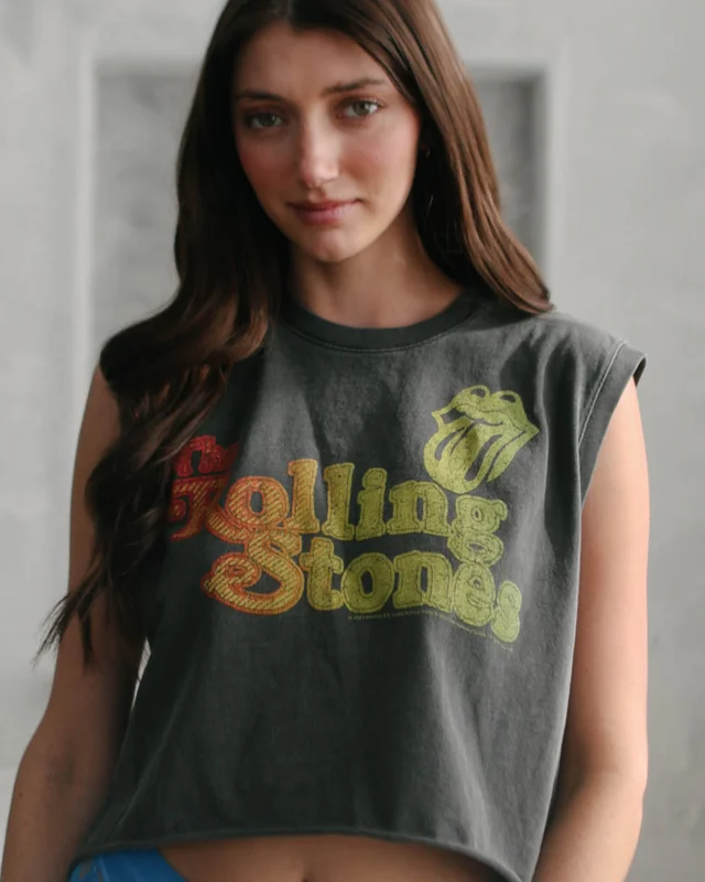 THE ROLLING STONES - HOT STUFF CROPPED TANK Vintage Black
