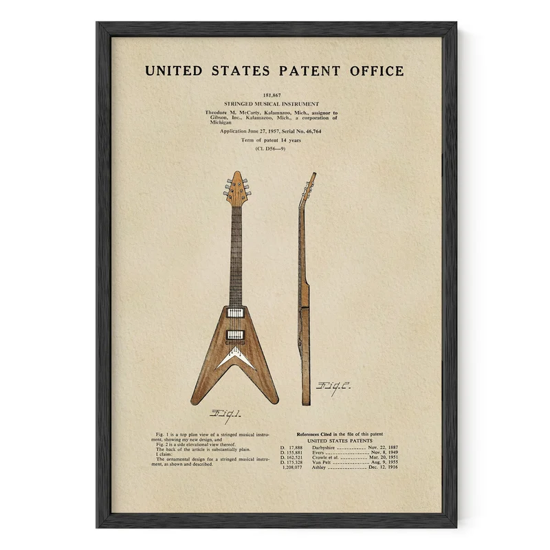 TIMELESS PATENTS - GIBSON FLYING V GUITAR PRINT