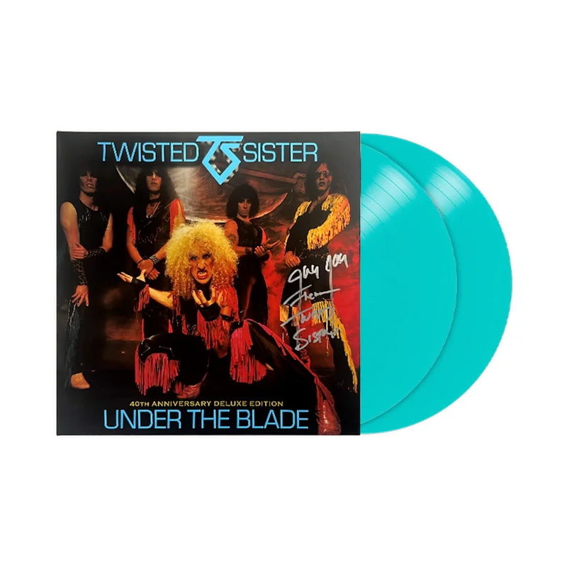 TWISTED SISTER UNDER THE BLADE 40TH ANNIVERSARY 2LP SIGNED BY JAY JAY FRENCH - TURQUOISE