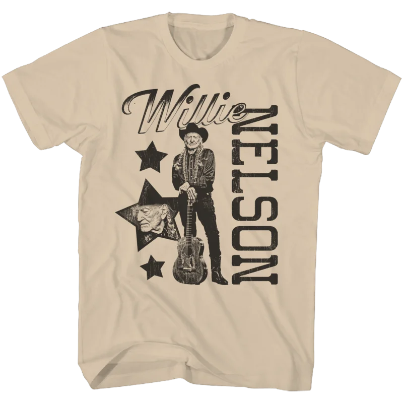 WILLIE NELSON TAN STAR COLLAGE T-SHIRT Tan