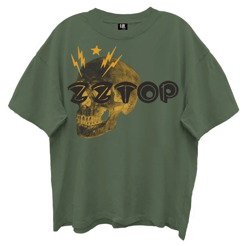 ZZ TOP ELEVATION SKULL ART OLIVE ENYME WASH T-SHIRT/GIANT VINTAGE OLIVE